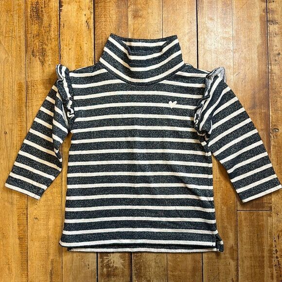 Crewcuts Girls size 4 to 5 Sparkly Blue and White Striped Long Sleeve Shirt - Picture 1 of 4